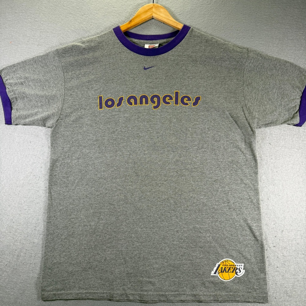 Los Angeles Lakers Nike Gray Purple T-Shirt Mens Large Center Swoosh‎ Y2K NBA